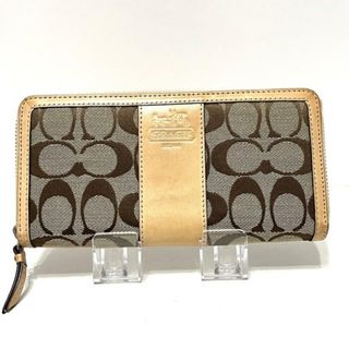 コーチ(COACH)のCOACH(コーチ) 長財布 シグネチャー柄 カーキ×ベージュ ジャガード×レザー(財布)