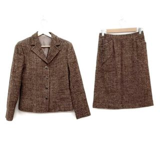 アクアスキュータム(AQUA SCUTUM)のAquascutum(アクアスキュータム) スカートスーツ レディース美品  - ピンクベージュ×ボルドー×ブラウン ツイード(スーツ)