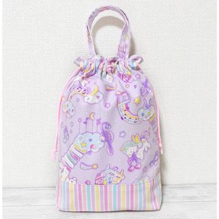 巾着型上履き入れ☆ユニコーンパープル(外出用品)