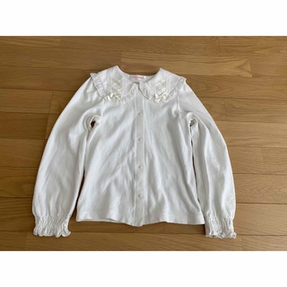 シャーリーテンプル(Shirley Temple)のシャーリーテンプル　ブラウス　120 ホワイト　長袖　襟　リボン　綿100%(ブラウス)