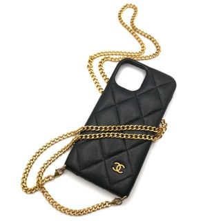 シャネル(CHANEL)の良品 CHANEL シャネル ココマーク キャビアスキン マトラッセ スマホ ケース チェーン ブラック a2048(ショルダーバッグ)