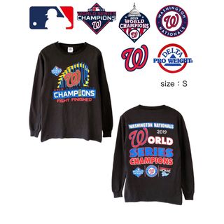 デルタ(DELTA)のMLB　2019ワールドシリーズチャンピオン　長袖Tシャツ　S　黒　USA古着(Tシャツ/カットソー(七分/長袖))