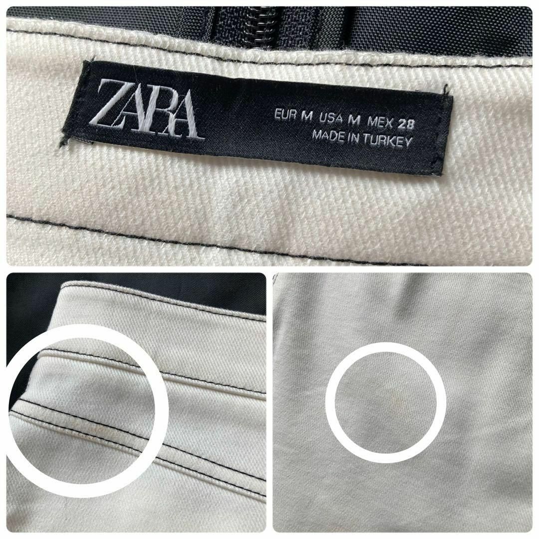 ZARA(ザラ)のZARA　スリット入りデニムスカート　ホワイト　ブラックステッチ　M　ザラ レディースのスカート(ひざ丈スカート)の商品写真