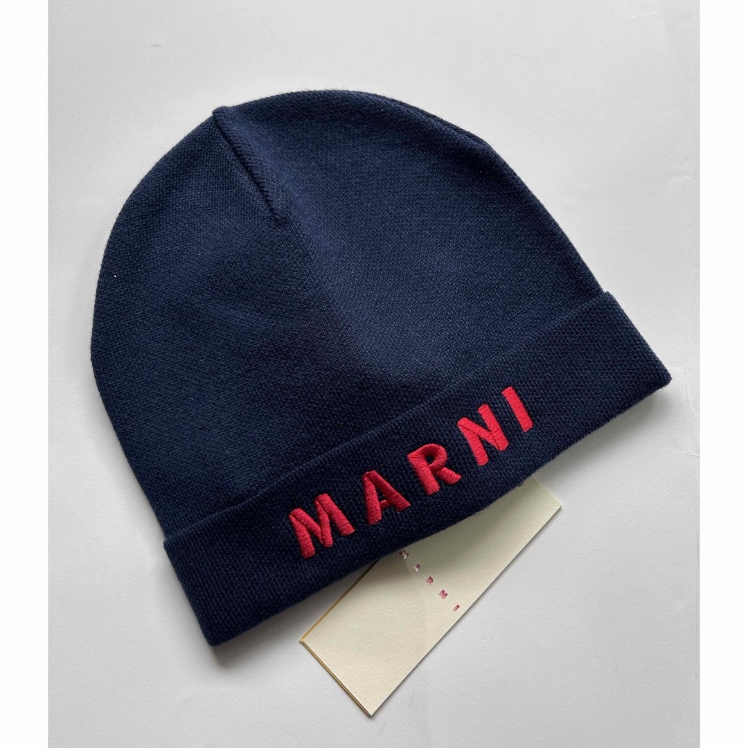 Marni(マルニ)の【新品•Ⅲサイズ】MARNI/マルニ/ビーニー/ネイビー/ロゴ レディースの帽子(ニット帽/ビーニー)の商品写真