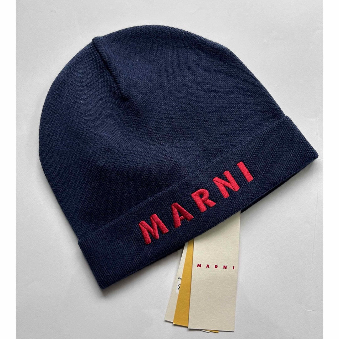 Marni(マルニ)の【新品•Ⅲサイズ】MARNI/マルニ/ビーニー/ネイビー/ロゴ レディースの帽子(ニット帽/ビーニー)の商品写真