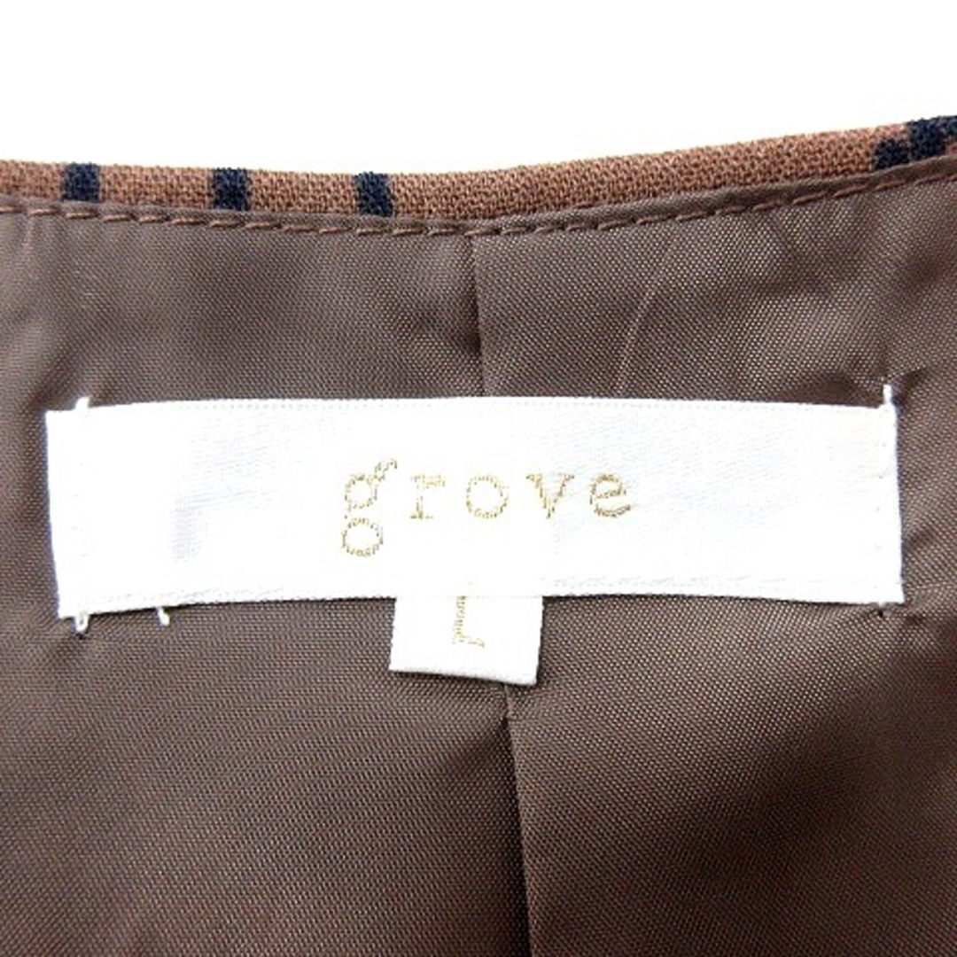 grove(グローブ)のグローブ grove ワンピース ミニ チェック 七分袖 L 茶 ブラウン レディースのワンピース(ミニワンピース)の商品写真