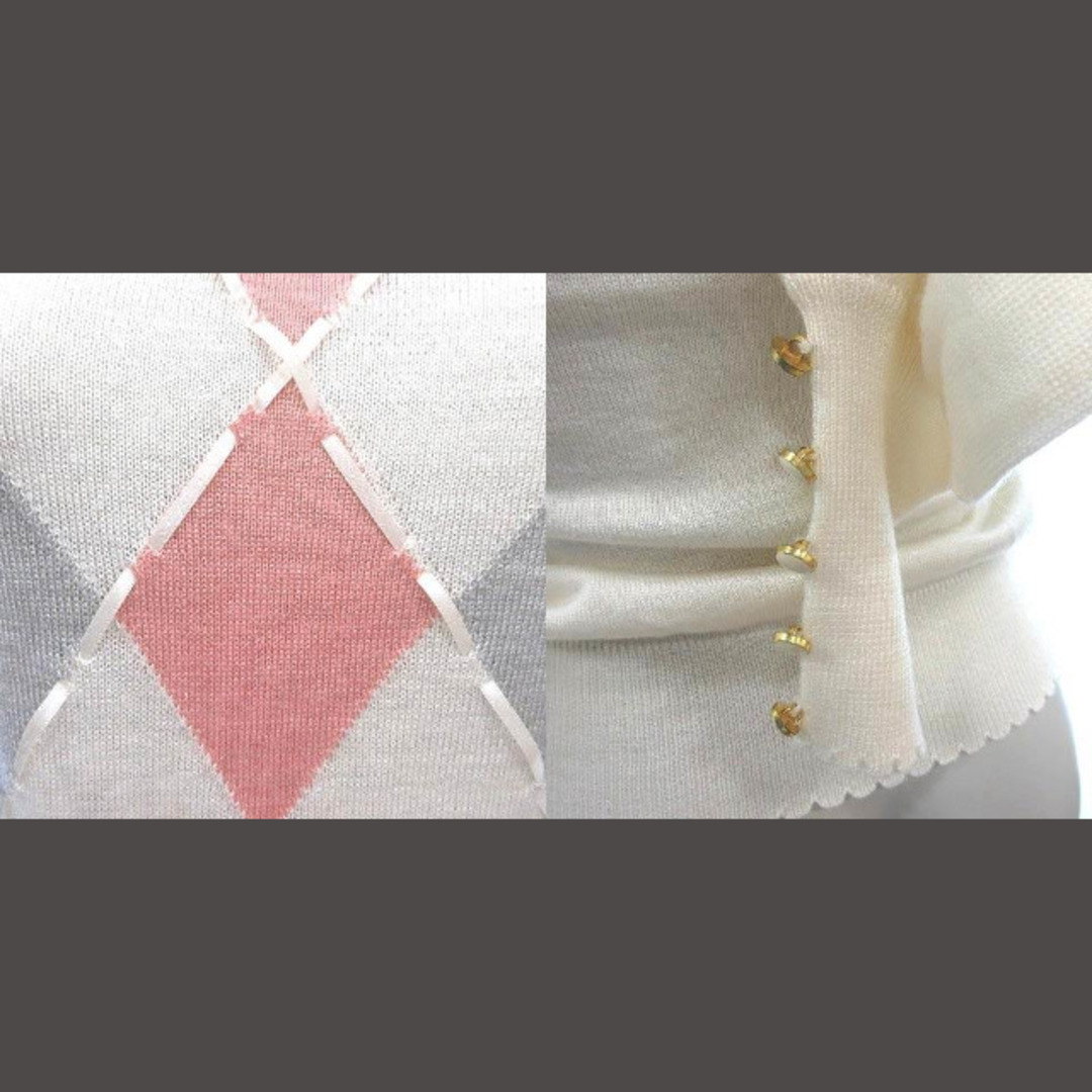 Feroux(フェルゥ)のフェルゥ ニット カットソー 長袖 バルーンスリーブ ダイヤ柄 2 白 ■MO レディースのトップス(ニット/セーター)の商品写真