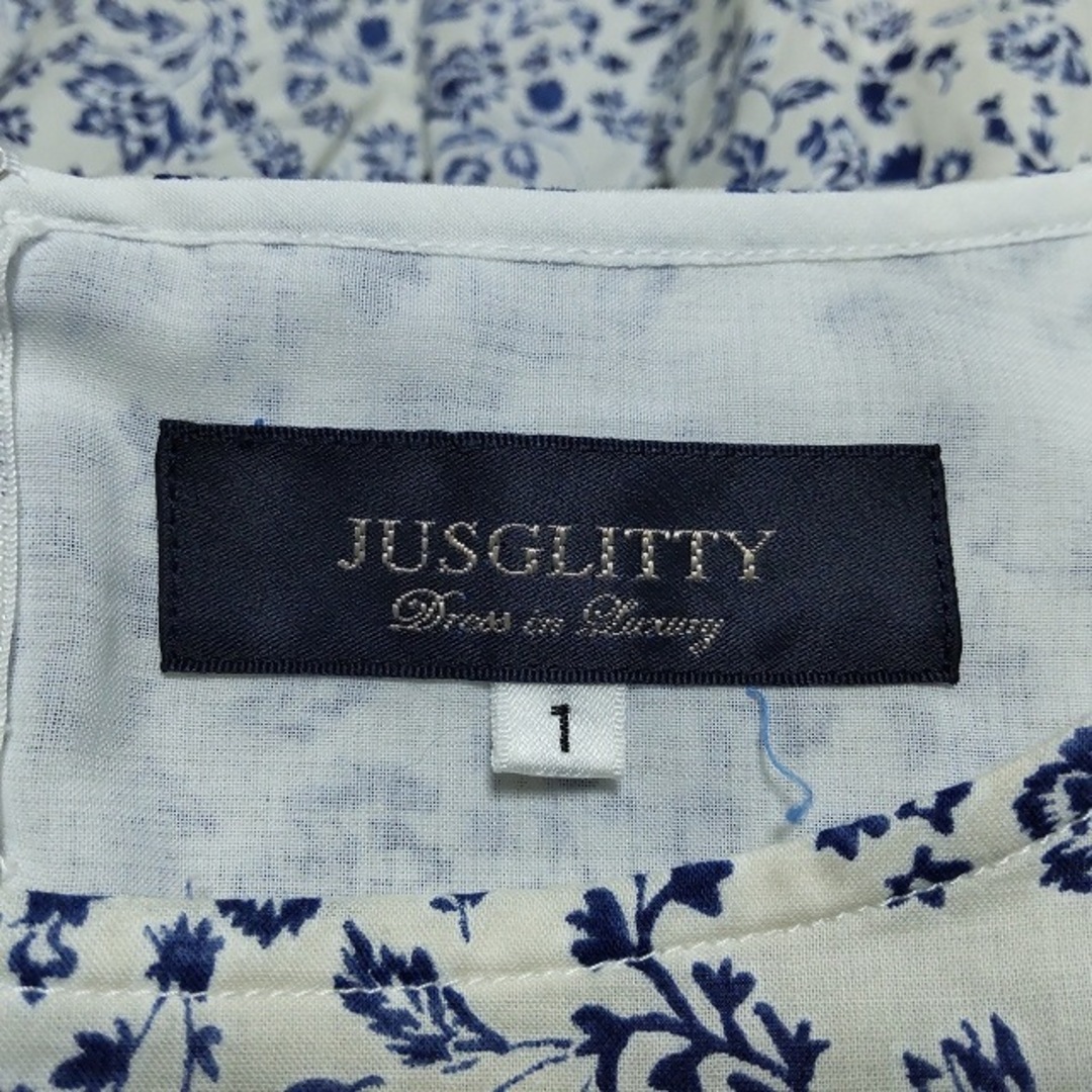 JUSGLITTY(ジャスグリッティー)のJUSGLITTY(ジャスグリッティー) ワンピース サイズ1 S レディース美品  - アイボリー×ネイビー ノースリーブ/ロング/花柄 レディースのワンピース(その他)の商品写真