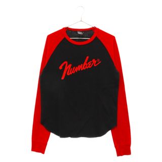 ナンバーナイン(NUMBER (N)INE)のNUMBER (N)INE ナンバーナイン 本人期 フェンダーロゴプリント ラグラン長袖Tシャツ ブラック/レッド(Tシャツ/カットソー(七分/長袖))