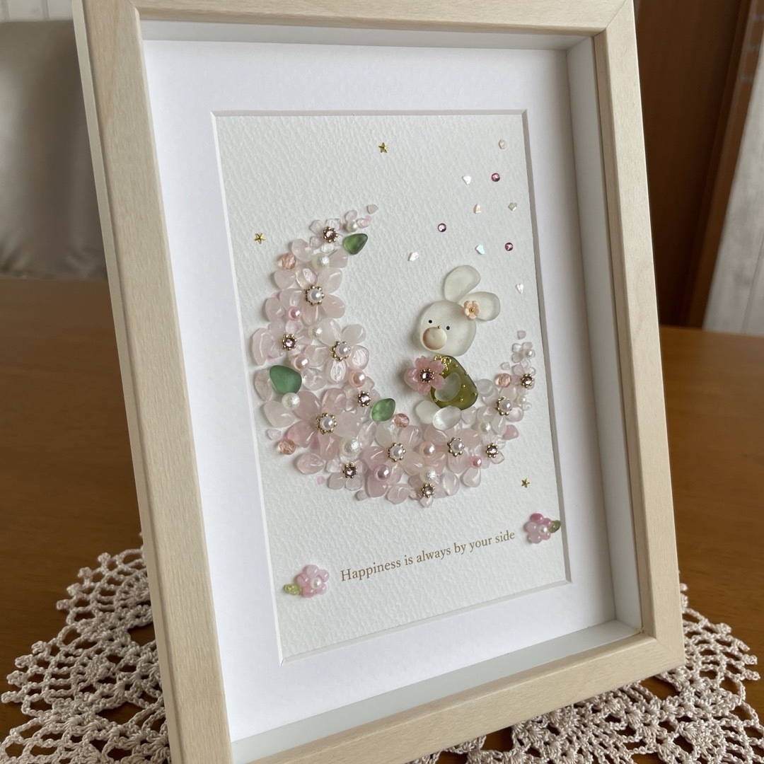 シーグラスアート❀桜の三日月リース❀ ハンドメイドのインテリア/家具(アート/写真)の商品写真