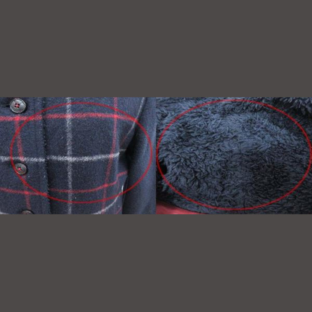 other(アザー)のFONTANA GRANDE ロングコート ボア チェック ウール 40 紺 レディースのジャケット/アウター(その他)の商品写真