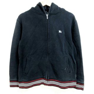 バーバリーブラックレーベル(BURBERRY BLACK LABEL)のBurberry Black Label(バーバリーブラックレーベル) パーカー サイズ2 M メンズ - 黒×白×レッド 長袖/ジップアップ(パーカー)