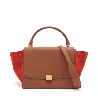 セリーヌ(celine)の未使用 セリーヌ トラペーズ ミディアム レザー 2WAY ショルダーバッグ 肩掛け トート ハンド レッド ブラウン レディース MMM P18-5(ショルダーバッグ)