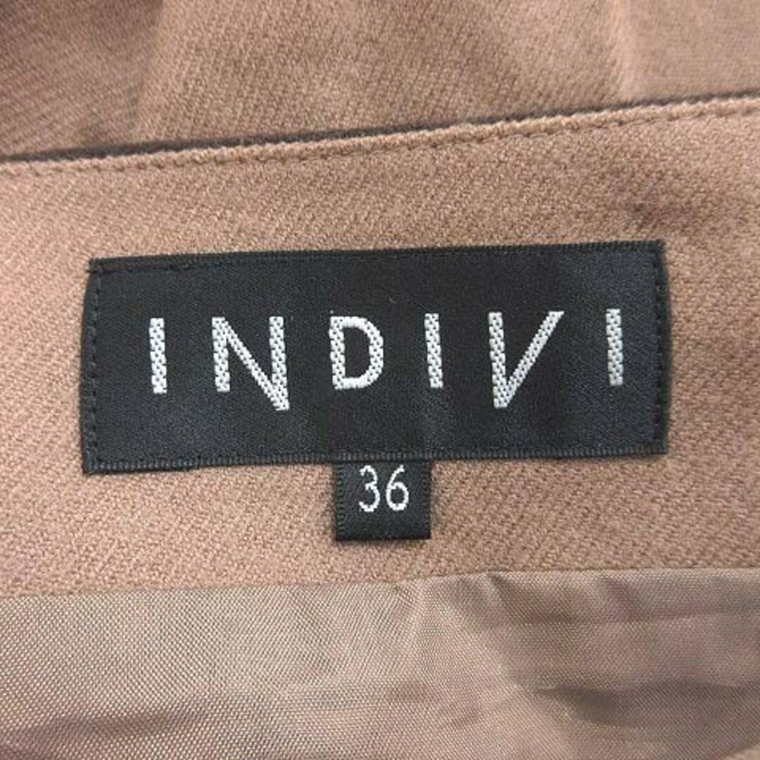 INDIVI(インディヴィ)のインディヴィ タックスカート 台形 ひざ丈 ウール 切替 36 茶 レディースのスカート(ひざ丈スカート)の商品写真