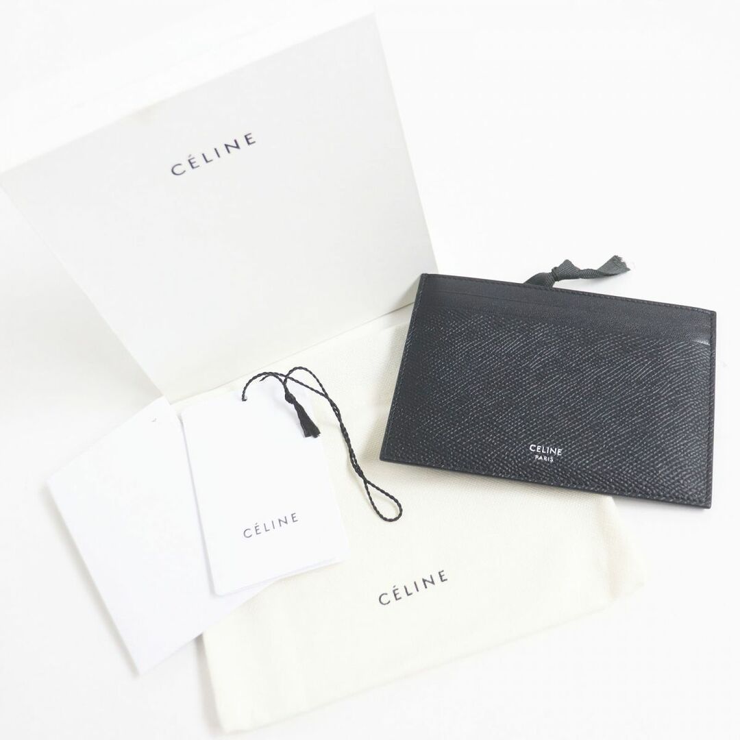 celine(セリーヌ)の未使用品□CELINE/セリーヌ　ロゴ入り　カーフスキン　レザー　カードホルダー/名刺入れ　ブラック　イタリア製　箱・保存袋付き　メンズ レディースのファッション小物(名刺入れ/定期入れ)の商品写真