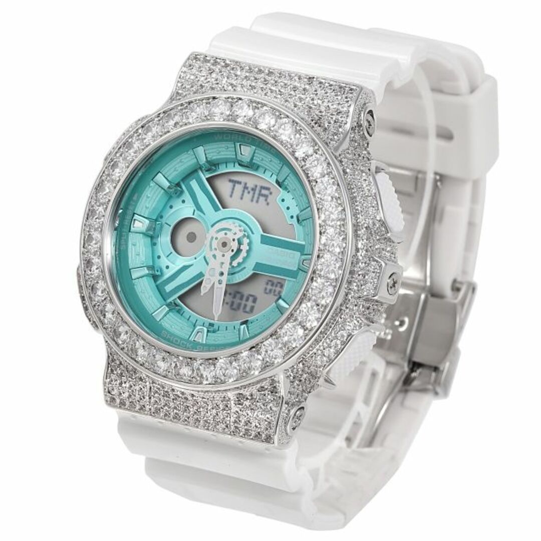 Baby-G(ベビージー)のG-SHOCK BABY-G ベイビーG BA-110 ターコイズ カスタム Gショック CZダイヤ（キュービックジルコニア）ベゼル CZバックル付き  レディースのファッション小物(腕時計)の商品写真