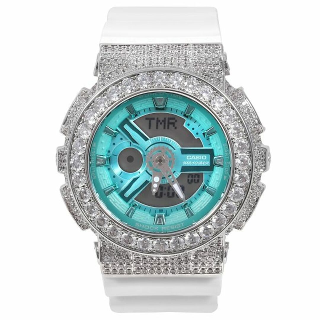 Baby-G(ベビージー)のG-SHOCK BABY-G ベイビーG BA-110 ターコイズ カスタム Gショック CZダイヤ（キュービックジルコニア）ベゼル CZバックル付き  レディースのファッション小物(腕時計)の商品写真