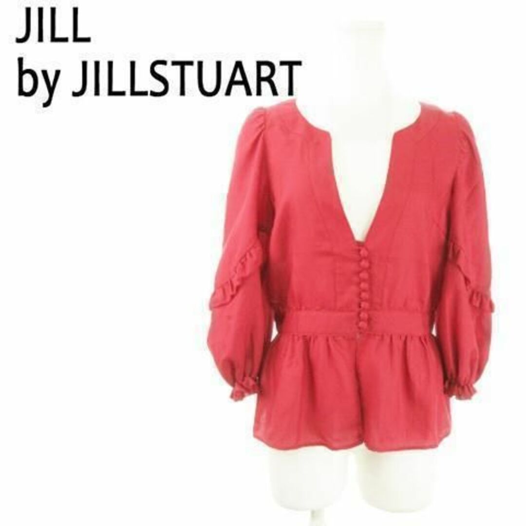 JILL by JILLSTUART(ジルバイジルスチュアート)のジルバイジルスチュアート 七分袖ブラウス フリル S 赤 230731AO4A レディースのトップス(シャツ/ブラウス(長袖/七分))の商品写真