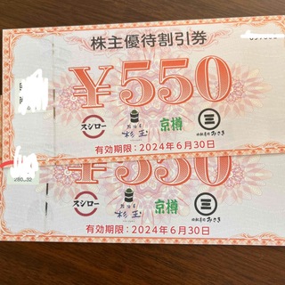 スシロー　優待券　1100円分(レストラン/食事券)