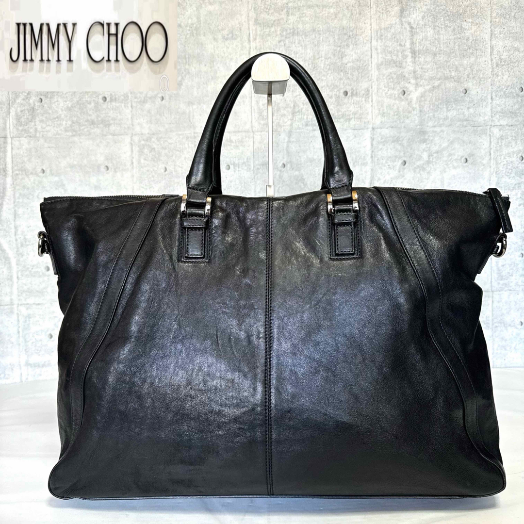 JIMMY CHOO(ジミーチュウ)のJIMMY CHOO CARRY BLACK レザー ビジネスバッグ定価約20万 メンズのバッグ(ビジネスバッグ)の商品写真