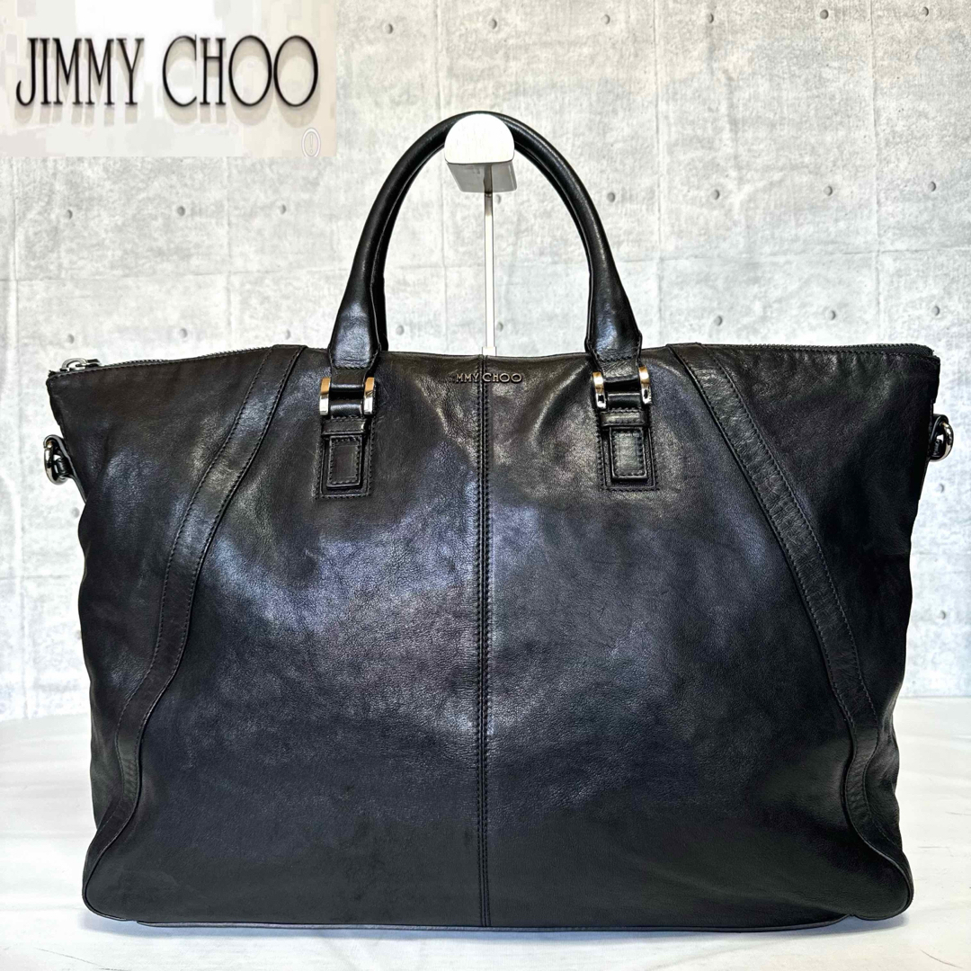 JIMMY CHOO(ジミーチュウ)のJIMMY CHOO CARRY BLACK レザー ビジネスバッグ定価約20万 メンズのバッグ(ビジネスバッグ)の商品写真