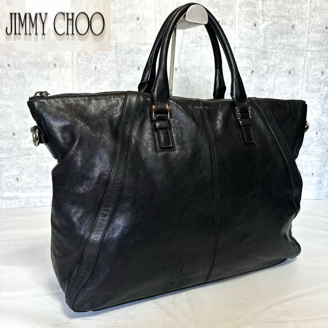 JIMMY CHOO(ジミーチュウ)のJIMMY CHOO CARRY BLACK レザー ビジネスバッグ定価約20万 メンズのバッグ(ビジネスバッグ)の商品写真