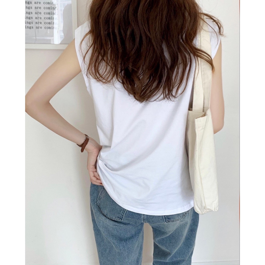 【SALE】フレンチスリーブ 白  ノースリーブ 韓国 Tシャツ レディース  レディースのトップス(Tシャツ(半袖/袖なし))の商品写真
