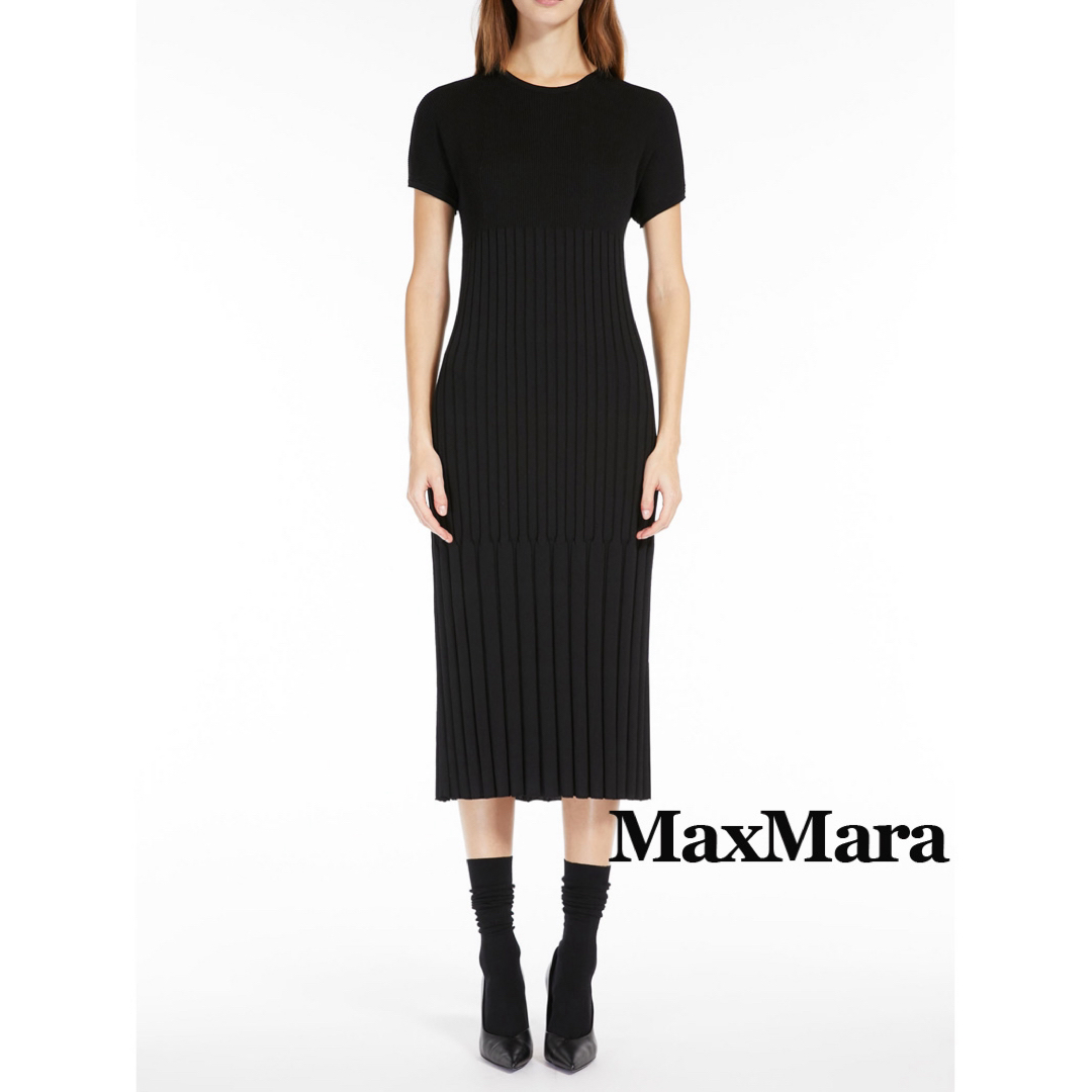 Max Mara(マックスマーラ)のマックスマーラ 切り替えリブニットワンピース ブラック レディースのワンピース(ひざ丈ワンピース)の商品写真