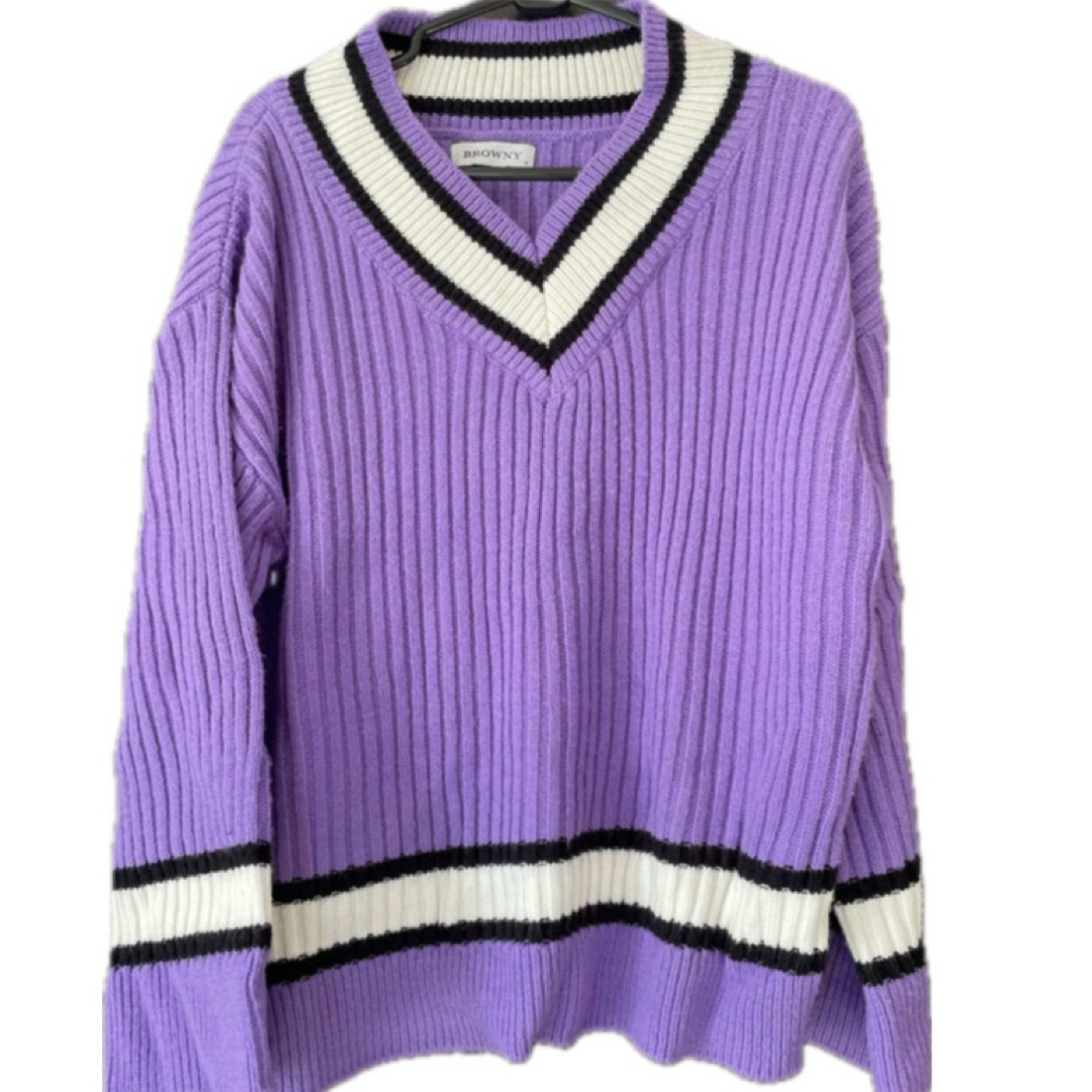 WEGO(ウィゴー)の紫 ボーダーニット レディースのトップス(ニット/セーター)の商品写真