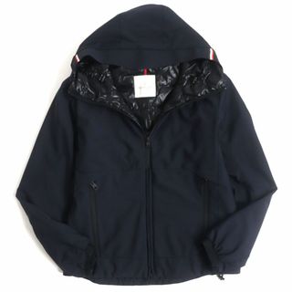 モンクレール(MONCLER)の美品▼MONCLER モンクレール HUBERT ロゴワッペン・フード付き WZIP ライトダウンジャケット/マウンテンパーカー ネイビー 2 メンズ 正規品(ダウンジャケット)