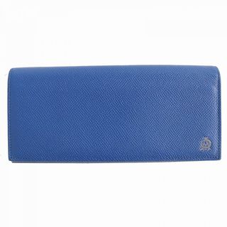 ダンヒル(Dunhill)の美品△dunhill ダンヒル ロゴ金具付き 2つ折り レザー ロングウォレット/長財布 ブルー×グレー メンズ イタリア製 オススメ◎(長財布)