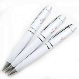 オメガ(OMEGA)の未使用品△OMEGA オメガ Ballpoint pen ツイスト式 ボールペン 3本セット ホワイト×シルバー ビジネス オススメ 保管箱付き 筆記確認済◎(ペン/マーカー)