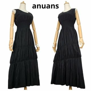 アニュアンス(ánuans)の美品★フリー★anuans ウエストシャーリング アシンメトリーワンピース 黒(ロングワンピース/マキシワンピース)