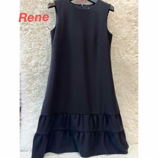 ルネ(René)のRene ルネ ワンピース サイズ32 XS 紺　ノースリーブ　フリル(ひざ丈ワンピース)