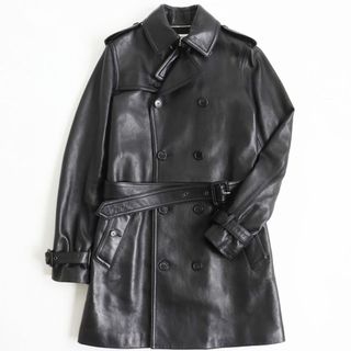 サンローラン(Saint Laurent)の極美品●2019年製 SAINT LAURENT PARIS/サンローランパリ 576665 ロゴボタン ラムスキン レザートレンチコート ブラック 46 伊製 正規品 q03-st30210-3842(トレンチコート)