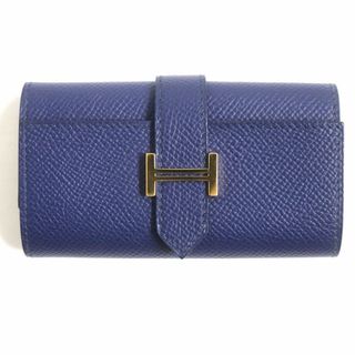 エルメス(Hermes)の極美品▼HERMES エルメス ベアン 4連 ヴォ―エプソン レザーキーケース ブルーアンクル ゴールド金具 メンズ フランス製 U刻印 箱付き(キーケース)