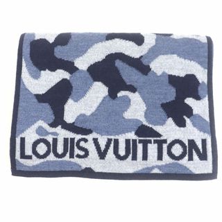 ルイヴィトン(LOUIS VUITTON)の美品▼LOUIS VUITTON ルイヴィトン M71639 エシャルプ ミリタリー カモフラ柄 ウール100% ニットマフラー ネイビー メンズ 伊製 正規品 箱(マフラー)