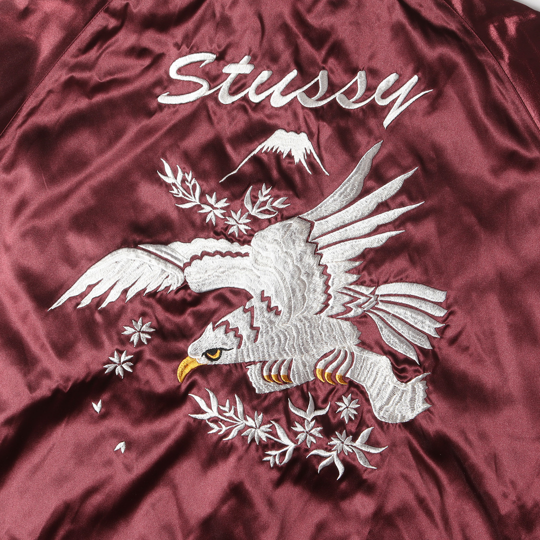 STUSSY(ステューシー)の新品 STUSSY ステューシー ジャケット サイズ:M 00s 鷲 刺繍 リバーシブル サテン スカジャン スーベニアジャケッ デッドストック バーガンディー ブラック 00年代 アーカイブ アウター ブルゾン ジャンパー 上着【メンズ】 メンズのジャケット/アウター(スカジャン)の商品写真