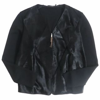 アレキサンダーマックイーン(Alexander McQueen)の極美品□アレキサンダーマックイーン 355651 ハラコレザー切替 バージンウール ブルゾン／カーディガン 黒 52 伊製 正規(ブルゾン)