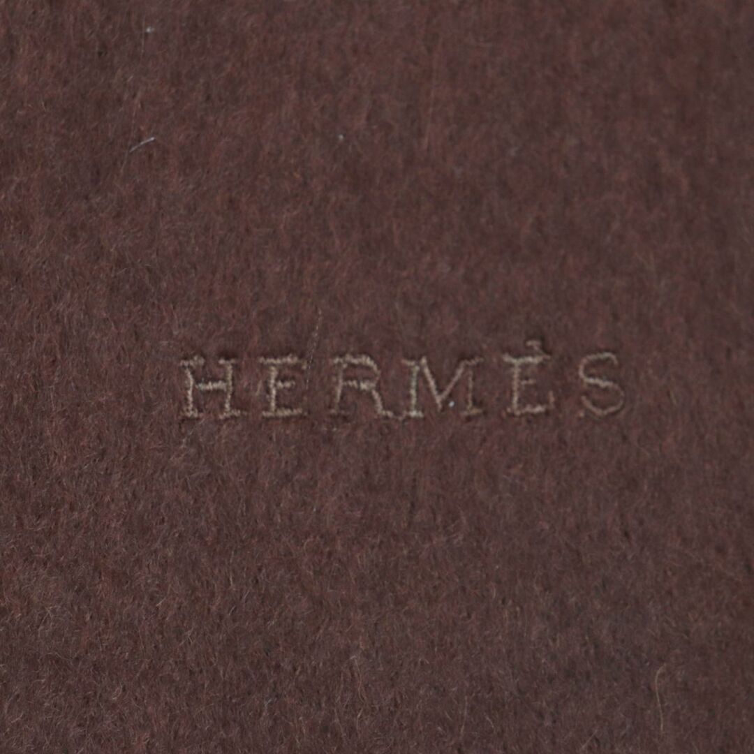 Hermes(エルメス)の美品▼HERMES エルメス ロゴ刺繍入り フリンジ付き カシミヤ100% マフラー レッドブラウン スコットランド製 メンズ 箱付き メンズのファッション小物(マフラー)の商品写真