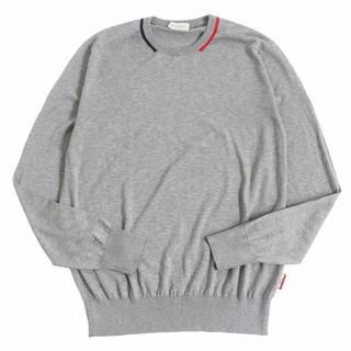 モンクレール(MONCLER)の極美品□2019年製 MONCLER/モンクレール GIROCOLLO TRICOT トリコロール コットン100％ 薄手 長袖ニット/セーター グレー 正規品 メンズ(ニット/セーター)