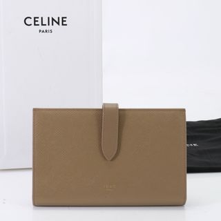 セリーヌ(celine)の新品同様 セリーヌ ミディアム ストラップ ウォレット 二つ折り レザー 長財布 本革 ブラウン 茶色 レディース HHM P3-9(財布)