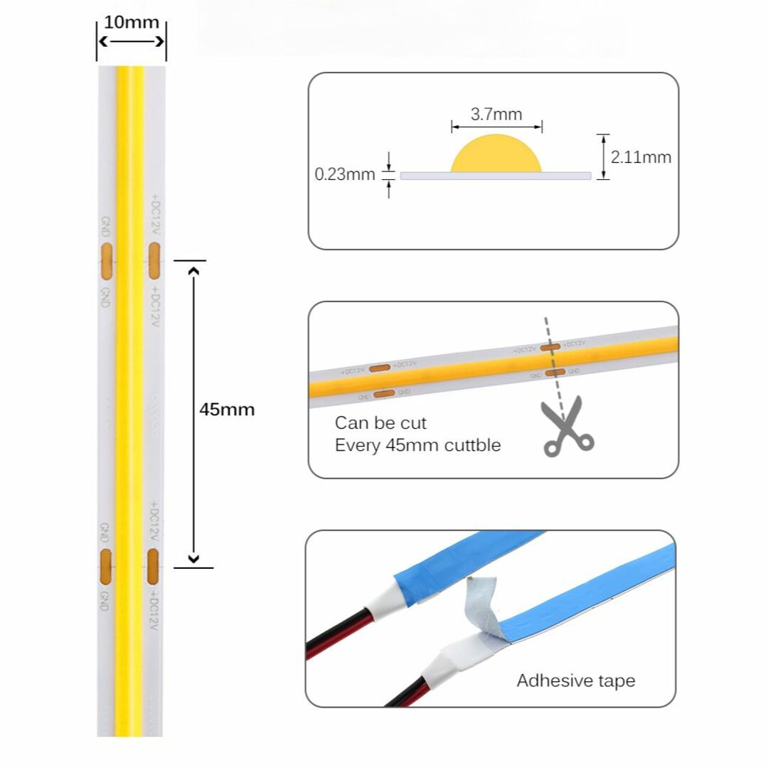 【White】COB LEDテープライト フレキシブル 高輝度 320LED/m インテリア/住まい/日用品のライト/照明/LED(天井照明)の商品写真