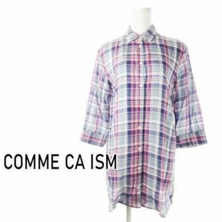 コムサイズム(COMME CA ISM)のコムサイズム ロングガーゼシャツ 七分袖チェック M 青 230126CK12A(シャツ/ブラウス(長袖/七分))