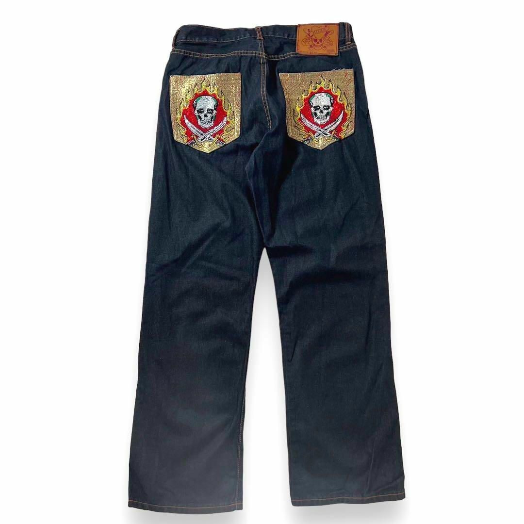 Ed Hardy(エドハーディー)の美品 エドハーディー スカル ポケット ラメ 刺繍 濃紺 36 デニム ジーンズ メンズのパンツ(デニム/ジーンズ)の商品写真