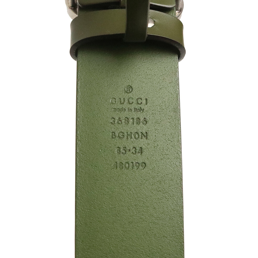 Gucci(グッチ)のグッチ インターロッキングGバックル ベルト 85／34 レザー カーキ 緑 ヴィンテージシルバー金具 368186 GUCCI（未使用保管品） メンズのファッション小物(ベルト)の商品写真