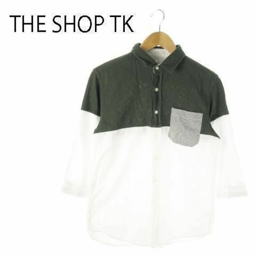 THE SHOP TK(ザショップティーケー)のザショップティーケー シャツ 七分袖 ストライプ M 緑 230224AO2A メンズのトップス(シャツ)の商品写真