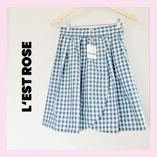 レストローズ(L'EST ROSE)の定価12000円【レストローズ】チェック柄スカート　ブルー　ホワイト　M 春服(ひざ丈スカート)