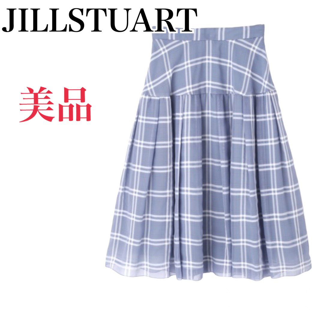 JILLSTUART(ジルスチュアート)の【美品】JILLSTUART スカート　チェック　ブルー　春服 レディースのスカート(ひざ丈スカート)の商品写真