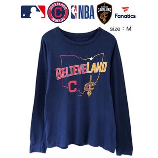 ファナティック(fanatic)のMLB インディアンス✕NBA キャバリアーズ　長袖Ｔシャツ　Ｍ　紺　USA古着(Tシャツ/カットソー(七分/長袖))